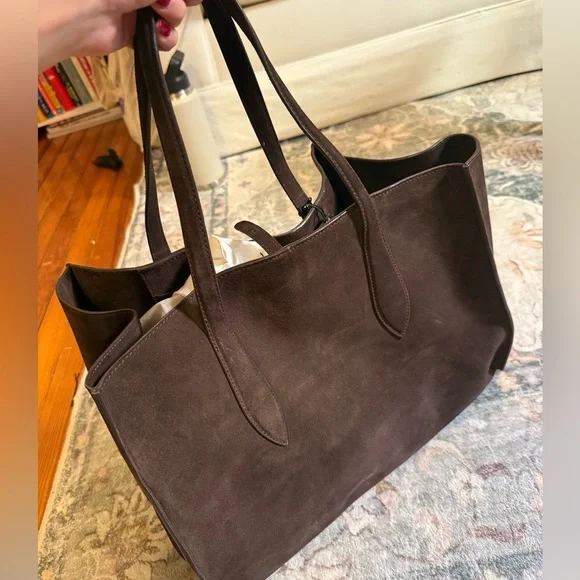 Massimo Dutti Split Suede Leather Maxi Icon Tote Bag in chocolate brown - Picture 5 of 7